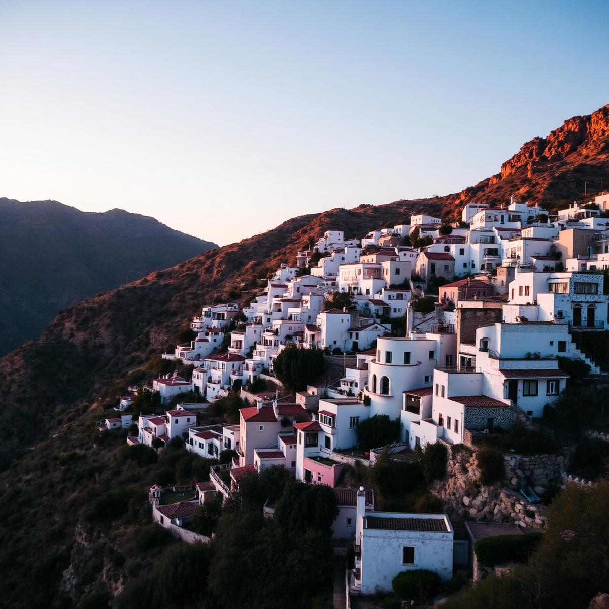 The white village of Benahavís in the hills of Málaga at golden hour