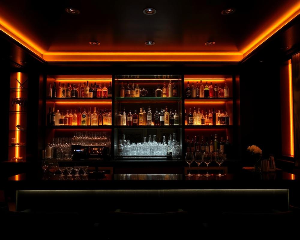 Backlit club bar with warm amber lighting